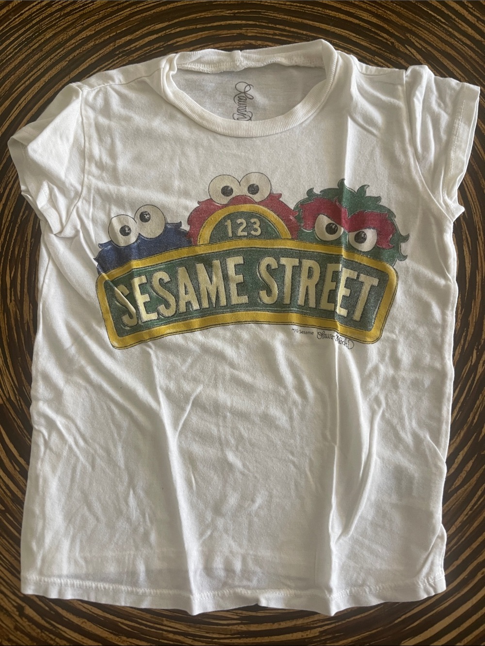 Lauren Moshi White Kids Tee with Multicolor Sesame Street Graphic- Flaws noted